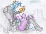  2017 absurd_res anthro arms_tied big_breasts biped blue_body blue_fur bodysuit bound breasts butt canid canine chair cheek_bulge cleavage cleavage_cutout cloth_gag clothed clothing colored_pencil_(artwork) female fluffy fluffy_tail fox fur furniture gag gagged green_eyes hair hand_on_head hi_res holding_head improvised_gag inside krystal legs_tied mammal multicolored_body multicolored_fur nintendo plantigrade short_hair simple_background sitting skinsuit slim solo spiritalpha star_fox stuff_gag tape tape_bondage tied_to_chair tight_clothing traditional_media_(artwork) two_tone_body two_tone_fur video_games white_body white_fur 