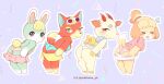  2_horns animal_crossing anthro audie_(animal_crossing) barefoot bent_over big_breasts bikini blonde_hair blue_eyes blush bottomwear breasts canid canine canis clothed clothing digital_media_(artwork) domestic_dog eyelashes eyes_closed eyewear feet female fingers frown fur group hair hi_res hooves horn isabelle_(animal_crossing) looking_at_viewer looking_back mammal miniskirt nintendo open_mouth orange_body rear_view sasha_(animal_crossing) shih_tzu shino_(animal_crossing) shirt simple_background skirt smile standing sunglasses swimwear text thick_thighs toes topwear toy_dog underwear undressing video_games wide_hips wolf yellow_body yellow_fur yokikana_yk 