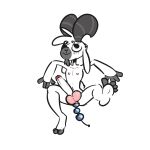  anal anal_beads anal_beads_in_ass anal_masturbation anal_penetration anthro balls big_penis blush blush_lines bovid caprine chin_tuft curved_horn erection facial_tuft feet floppy_ears fur genitals goat grey_markings hi_res horn huge_penis humanoid_feet humanoid_genitalia humanoid_penis looking_pleasured lying male mammal markings masturbation on_back penetration penis raised_foot sex_toy sex_toy_in_ass sex_toy_insertion simple_background smile solo the_xing1 white_background white_body white_fur 