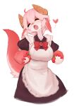  &lt;3 2022 absurd_res anthro asian_mythology clothed clothing dragon east_asian_mythology eastern_dragon eyes_closed female food fruit fur hair hi_res horn maid_uniform mythology open_mouth pink_hair plant red_body red_fur shaded simple_background soda_uyu solo strawberry uniform white_background white_body white_fur 