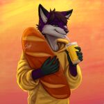  anthro bread canid canine drinking food fox hair hi_res loaf male mammal solo youraugust 