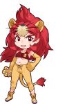  1girl animal_costume animal_ear_fluff animal_ears elbow_gloves game_cg gloves highres juuou_lion_(kemono_friends) kemono_friends lion_costume lion_ears lion_girl lion_tail long_hair looking_at_viewer official_art open_mouth red_eyes red_hair red_shirt shirt shoes sleeveless sleeveless_shirt smile solo tachi-e tail transparent_background yoshizaki_mine 