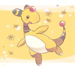  :d ampharos blush brown_eyes commentary_request full_body happy no_humans open_mouth outstretched_arms pokemon pokemon_(creature) smile solo tansho tongue 