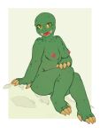  absurd_res anthro breasts female green_body hi_res levelviolet looking_at_viewer nude pupils reptile scalie sitting slightly_chubby slit_pupils smile solo 