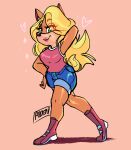  &lt;3 2021 activision anthro artisyone blonde_hair breasts clothing crash_bandicoot_(series) female footwear green_eyes hair lipstick long_hair makeup mammal marsupial orange_body signature simple_background smile solo tawna_bandicoot video_games 