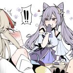  ! !! anger_vein angry cone_hair_bun covering_mouth detached_sleeves genshin_impact keqing_(genshin_impact) long_hair looking_at_another ningguang_(genshin_impact) purple_hair twintails white_hair yuriwhale 