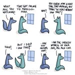  1:1 blue_body blue_fox_(foxes_in_love) blue_fur blue_tail canid canine comic dialogue duo english_text exclamation_point feral fox foxes_in_love fur green_body green_fox_(foxes_in_love) green_fur green_tail hi_res male_(lore) mammal question_mark shadow simple_background text url window 