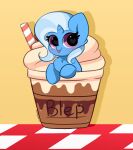  &lt;3 &lt;3_eyes absurd_res beverage blue_body blue_fur blue_hair chest_tuft container cup equid equine eyelashes female feral frappuccino friendship_is_magic fur hair hasbro hi_res horn kittyrosie mammal micro my_little_pony purple_eyes smile solo straw tongue tongue_out trixie_(mlp) tuft unicorn 