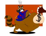  abdominal_bulge anthro belly big_belly brown_body brown_fur crossed_arms fur guardians_of_the_galaxy male mammal marvel nine-the-foxaroo oral_vore procyonid raccoon rocket_raccoon same_size_vore vore 