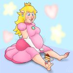  1:1 2022 5_fingers 5_toes armwear barefoot belly belly_expansion big_belly big_butt blonde_hair blue_eyes bodily_fluids breasts bubble_butt butt butt_expansion cake clothed clothing colored crown crown_jewels curled_tail dessert digital_drawing_(artwork) digital_media_(artwork) domestic_pig dress drooling ear_piercing ear_ring elbow_gloves expansion eyelashes eyeliner feet female fingers folded_ears food foot_transformation gloves hair handwear hi_res hooves hungry jewelry light_body light_skin lips lipstick long_hair looking_down makeup mammal mario_bros mid_transformation nails nintendo open_mouth open_smile overweight overweight_female pagefluffa piercing pig_nose pink_clothing pink_dress plate potbelly princess_peach puffy_short_sleeves puffy_sleeves red_lips red_lipstick rosy_cheeks round_face saliva shaded short_snout simple_background sitting smile solo species_transformation spread_legs spreading star suid suina sus_(pig) toes tongue transformation video_games weight_gain white_clothing white_gloves white_handwear 
