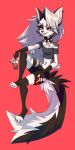  absurd_res anthro black_body black_fur clothing female fluffy fluffy_tail footwear frown fur hair helluva_boss hi_res lambibelle legwear looking_at_viewer loona_(helluva_boss) midriff multicolored_body multicolored_fur red_sclera simple_background socks solo thigh_highs thigh_socks two_tone_body two_tone_fur white_body white_eyes white_fur white_hair 