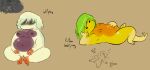  amphibian anthro duo female glowing glowing_eyes green_hair hair male multicolored_body nintendo ohohseesee oocc pikmin reclining red_eyes sitting size_difference video_games white_hair wollyhop wollywog yellow_wollyhop yellow_wollywog 