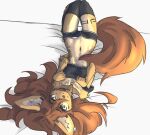  anthro apogee_(tinygaypirate) arm_tuft bare_shoulders black_nose bottomwear breasts brown_body brown_eyes brown_fur brown_hair canid canine canis cheek_tuft clothing cowlick domestic_dog ear_piercing elbow_tuft eyebrow_through_hair eyebrows facial_tuft female fur gauged_ear hair hi_res inner_ear_fluff legwear long_hair looking_at_viewer lying mammal messy_hair midriff mottled mottled_nose navel on_back piercing pink_nose raised_arms shadow shirt shorts simple_background slim small_breasts smile solo spitz tank_top thigh_gap tinygaypirate topwear translucent translucent_hair tuft white_background wrist_tuft 