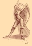 absurd_res accipitriform alleya anthro avian bethesda_softworks bird birdofprey breasts feathers female hi_res neutral_expression sketch skyrim small_breasts smolspearrow solo standing stretching the_elder_scrolls thick_thighs thighs video_games wings 