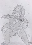  absurd_res anthro belly bulge canid canine canis chubby_male dashthefox domestic_dog hi_res lifewonders male mammal melee_weapon muscular pecs shino_(housamo) simple_background solo sword tokyo_afterschool_summoners traditional_media_(artwork) video_games weapon 