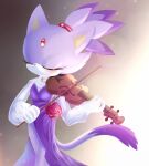  2019 anthro blaze_the_cat bowed_string_instrument clothed clothing diawaterfalls domestic_cat dress eyelashes eyes_closed felid feline felis female fur gloves hair handwear hi_res mammal musical_instrument ponytail purple_body purple_fur sega solo sonic_the_hedgehog_(series) string_instrument violin 