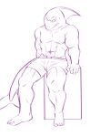  2022 absurd_res anthro bodily_fluids bottomwear clothing fish hi_res humanoid_hands kamui_shirow kemono male marine muscular muscular_male navel shark shorts sitting sketch solo sweat swimwear 