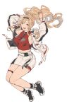  1girl alternate_costume bangs blue_eyes boots breasts eyebrows_visible_through_hair full_body granblue_fantasy highres long_hair looking_at_viewer ponytail shimatani_azu shirt simple_background sketch skirt smile solo zeta_(granblue_fantasy) 