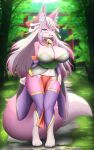  4_toes anthro barefoot big_breasts blush breasts canid canine canis claws clothed clothing digitigrade faroula_twitt feet female fox fur hair hi_res kemono long_hair mammal smile solo toes 