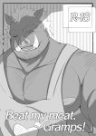  2022 anthro bon_donuts clothing comic cover hi_res kemono male mammal musclegut nipples one_eye_closed pecs shirt slightly_chubby solo suid suina sus_(pig) topwear wild_boar wink 