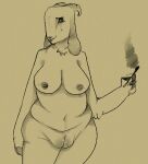  alekoin anthro bovid breasts caprine drugs female genitals goat hi_res horizontal_pupils horn long_ears mammal mature_anthro mature_female navel nipples plump_labia pupils pussy sagging_breasts slightly_chubby smoking solo thick_thighs 