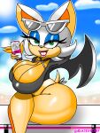  anthro beverage blazedscarf breasts chiropteran cleavage clothed clothing crossed_legs female hi_res mammal membrane_(anatomy) membranous_wings rouge_the_bat sega solo sonic_the_hedgehog_(series) thick_thighs wings 
