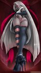  anus butt clothed clothing female genitals grey_body grey_skin hair hazbin_hotel hi_res high-bear high_heels humanoid legwear long_hair long_legs low-angle_view no_underwear pink_pussy pussy solo stockings vaggie_(hazbin_hotel) white_hair 