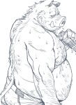 2022 anthro belly big_belly bodily_fluids bottomwear clothing hi_res humanoid_hands huynhduyad14 kemono male mammal moobs nipples overweight overweight_male shorts simple_background solo suid suina sus_(pig) sweat wet wild_boar 