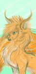  absurd_res belly canid canine dragon female feral fox fur green_eyes hi_res mammal orange_body orange_fur sapient_melon simple_background smile solo spiky_fur white_belly 
