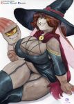  absurd_res anthro big_breasts breasts brown_hair cleavage clothed clothing female hair hat headgear headwear hi_res katherine_(appledees) legwear murazaki panties thick_thighs thigh_highs underwear witch_hat 