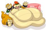  anthro barefoot belly big_belly bowser eggo21 feet hair koopa male mario_bros moobs nintendo obese overweight red_hair reptile scalie sharp_teeth solo spikes teeth tongue tongue_out turtle video_games weight_gain 