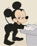  4_toes anthro black_body clothing dandi disney erection feet genitals gloves gloves_only handwear handwear_only looking_back male mammal mickey_mouse mostly_nude motion_lines mouse murid murine penis rodent simple_background solo solo_focus toes tongue tongue_out twerking 