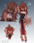  anthro brown_body brown_fur brown_hair canid canine canis clothed clothing coffeechicken domestic_dog dress female fur hair hi_res mammal solo 
