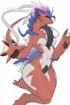  absurd_res anthro big_breasts breasts feathers female genitals hi_res huge_breasts koraidon legendary_pok&eacute;mon lizard markings multicolored_body nintendo pok&eacute;mon pok&eacute;mon_(species) red_body reptile scalie solo thick_thighs two_tone_body video_games white_body white_markings yellow_eyes yuio 
