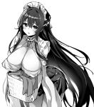  1girl azur_lane azur_lane:_slow_ahead blush breasts greyscale hori_(hori_no_su) indomitable_(azur_lane) indomitable_(ms._motivationless_maid)_(azur_lane) large_breasts laundry_basket long_hair maid maid_headdress mole mole_on_breast monochrome official_alternate_costume official_art 