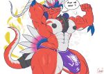  abs anthro areola biceps big_bulge black_nipples bodily_fluids bulge clothing english_text feathers flexing genital_outline hand_behind_head hi_res koraidon legendary_pok&eacute;mon looking_at_viewer male masterelrest multicolored_body multicolored_feathers muscular muscular_anthro muscular_male muscular_thighs nintendo nipples pecs penis_outline pok&eacute;mon pok&eacute;mon_(species) question_mark solo speech_bubble speedo sweat swimwear text tongue tongue_out two_tone_body video_games yellow_eyes 