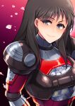  1girl absurdres armor bangs black_eyes black_hair commission eyebrows_visible_through_hair hair_behind_ear head_tilt highres juukou_b-fighter looking_to_the_side metal_hero reddle shapiro skeb_commission smile takatori_mai tokusatsu 