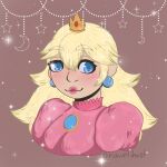  blonde_hair blue_eyes blush clothed clothing crown digital_media_(artwork) female hair hi_res human looking_at_viewer mammal mario_bros nintendo painting_(artwork) portrait princess_peach shaded shawnghost simple_background smile solo solo_focus traditional_media_(artwork) video_games 