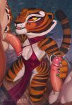  2022 anthro balls breasts claws digital_media_(artwork) dreamworks faceless_character faceless_male felid female genitals group group_sex hi_res holding_penis kung_fu_panda male mammal master_tigress pantherine penis pixelsketcher sex stripes threesome tiger tongue tongue_out trio 