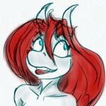 anthro blue_eyes clothed clothing dragon fangs gynomorph hair horn icon intersex monochrome red_hair simple_background solo tongue tongue_out topless topless_gynomorph topless_intersex white_background 