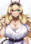  1girl bangs bare_shoulders blush breasts cleavage collarbone fairy_knight_gawain_(fate) fate/grand_order fate_(series) highres large_breasts long_hair looking_at_viewer ra_mun5239 smile solo 