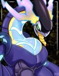  anthro big_breasts breasts drokmars female glowing glowing_eyes green_eyes hi_res huge_breasts legendary_pok&eacute;mon long_tongue looking_at_viewer machine miraidon nintendo pok&eacute;mon pok&eacute;mon_(species) pokemon_violet robot robotic_tongue segmented_tongue solo tight_fit tongue tongue_out video_games 