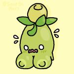  bodily_fluids breasts embarrassed female green_body green_skin nintendo plant pok&eacute;mon pok&eacute;mon_(species) smoliv solo souponmars sweat video_games waddling_head 