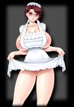  apron apron_lift breasts brown_eyes brown_hair censored chichi_kurage_ss emma_(victorian_romance_emma) glasses huge_breasts maid nipples solo victorian_romance_emma 
