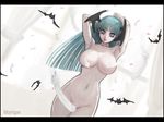  ark_(morita_hitomi) armpits bat breasts character_name convenient_censoring curvy demon_girl feathers huge_breasts long_hair morrigan_aensland nude solo succubus vampire_(game) wallpaper 