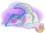  &lt;3 anus bent_over blue_eyes claws dragon feet female freckles horn invalid_color looking_at_viewer markings pink_markings presenting pussy raised_tail scalie slightly_chubby solo soushiies spanking 