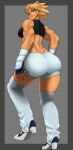  absurd_res big_butt blonde_hair bloody_roar bottomwear breasts butt clothed clothing digital_media_(artwork) female gloves hair handwear hi_res human jodelr looking_at_viewer mammal muscular muscular_female raised_heel rear_view shina_(bloody_roar) shirt shorts smile solo topwear video_games were 