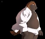  2022 absurd_res anthro belly black_nose brown_body bulge clothed clothing gulonine hi_res humanoid_hands kemono male mammal mustelid musteline nookdae open_clothing open_shirt open_topwear overweight overweight_male shirt solo topwear underwear wolverine 