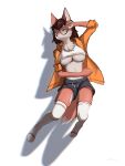  3:4 absurd_res anthro breasts canid canine clothing eyewear female fox fur gfox404 glasses hi_res legwear mammal red_body red_eyes red_fur solo stockings topwear under_boob vest 