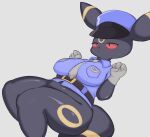  absurd_res anthro black_body breasts clothed clothing eeveelution female hi_res looking_at_viewer lying nintendo pok&eacute;mon pok&eacute;mon_(species) pok&eacute;morph solo thick_thighs umbreon video_games yoru_vida 